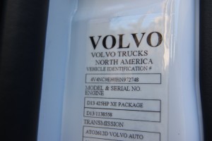 4V4NC9EH0HN972748 VIN Sticker 2017 Volvo Truck VNL670